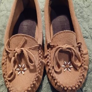 Women’s Brown Suede Moccasins with Beaded Accent